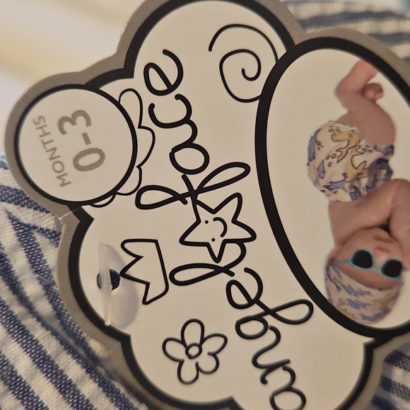 Blue and White Striped Kids Cap Bathing Suit Size 0-3 Months - Picture 2 of 3